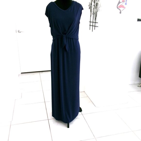 Soma Dresses & Skirts - SOMA Navy Blue Soft Stretchy Popover Maxi Dress with Pockets M